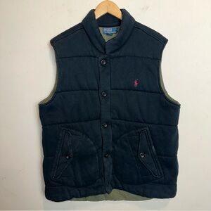 Vintage Polo Ralph Lauren Mens XL Puffer Vest Full Zip Button Up Black Green Y2K